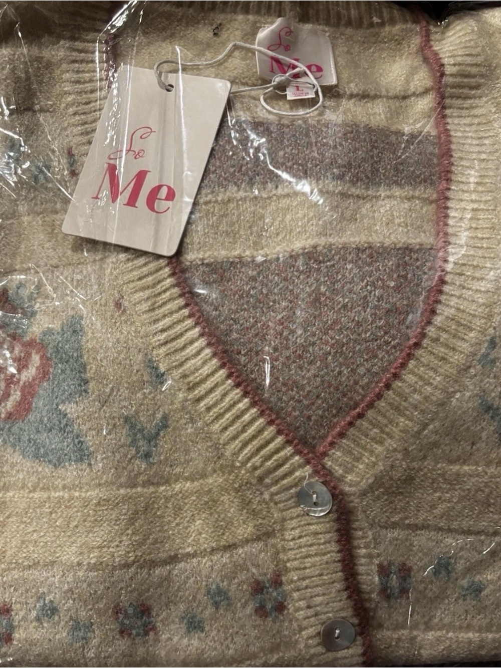 SO ME Floral Pattern Cardigan Long Sleeve Button Sweater Size Large - Picture 6 of 6